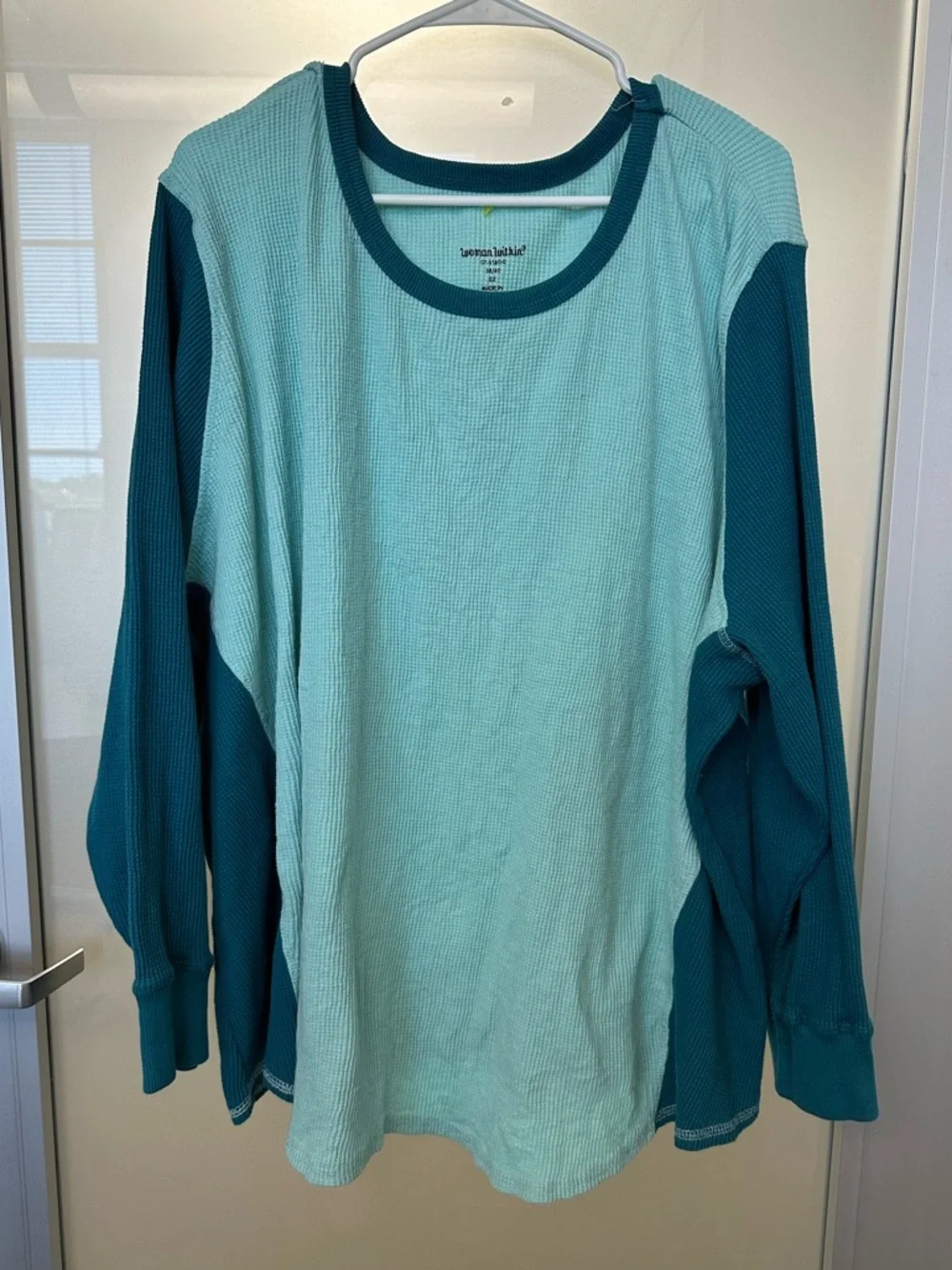 Woman Within long-sleeve teal and blue colorblock waffle knit top size 5X - Picture 1 of 4